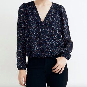 Madewell Navy Blue Lyric Wrap Top- Rainbow Dot